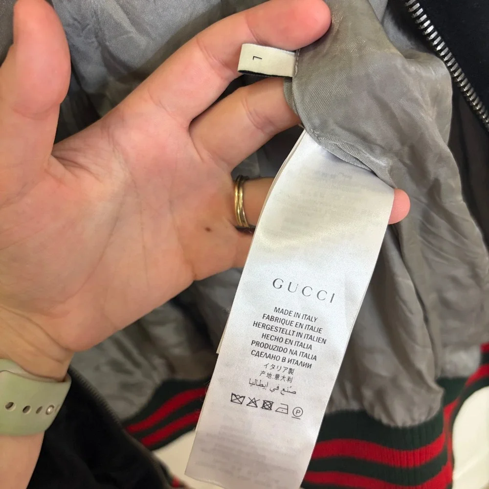 Gucci Black Velvet Dragon Embroidered Web Stripe Zip Up Hoodie Mens Large